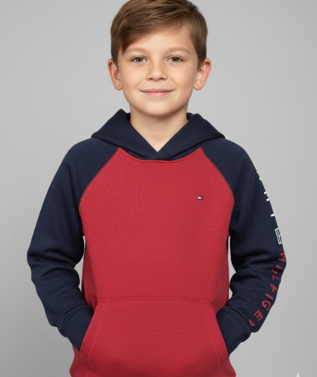 Tommy Hilfiger Hoodie Sudadera rojo con azul para niños al por mayor Unidades en la caja 24