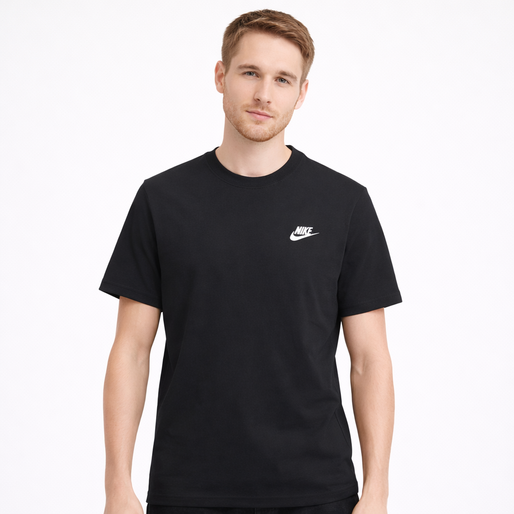 Nike Camisetas Hombre Negro Logo Frontal – Caja 24 Unidades – Colores Mixtos – $14.50 c/u